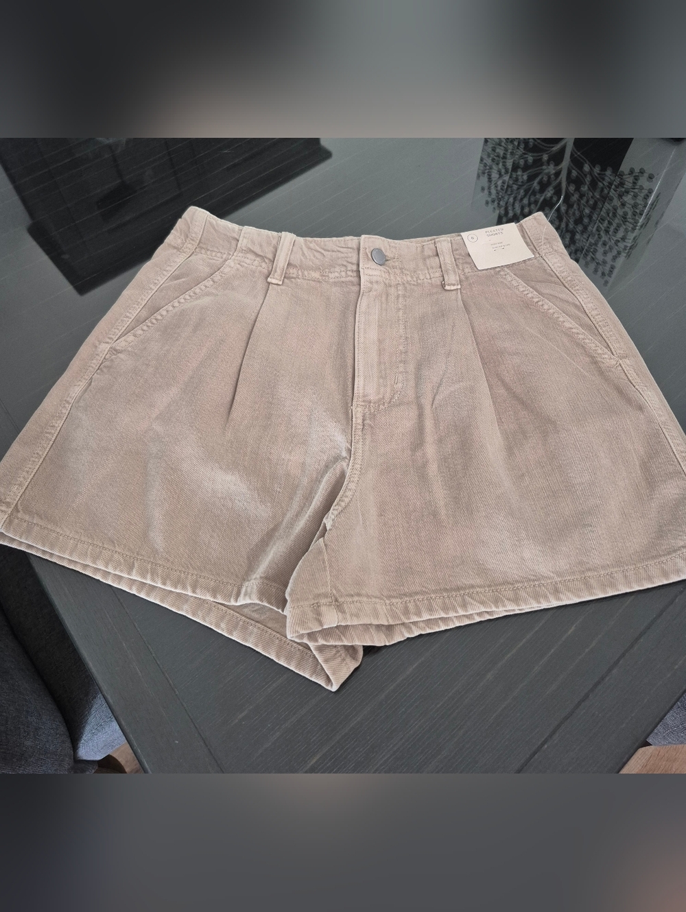 High-Waist Pleated Shorts in Light Taupe. NWT